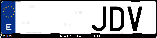 Imágen de matrícula de coche con letras JDV de España