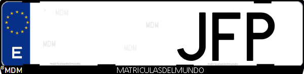Imágen de matrícula de coche con letras JFP de España