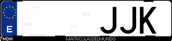 Imágen de matrícula de coche con letras JJK de España