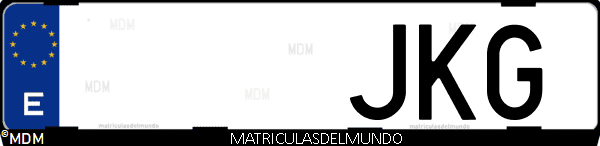 Imágen de matrícula de coche con letras JKG de España
