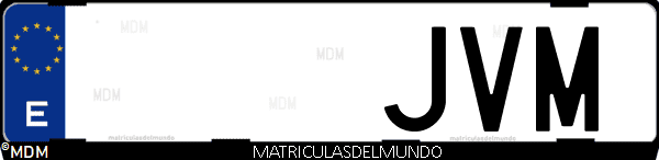 Imágen de matrícula de coche con letras JVM de España