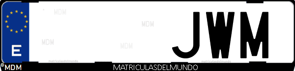 Imágen de matrícula de coche con letras JWM de España