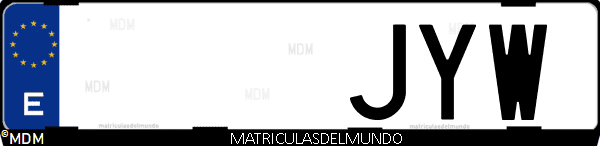 Imágen de matrícula de coche con letras JYW de España