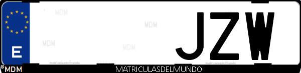 Imágen de matrícula de coche con letras JZW de España