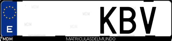 Imágen de matrícula de coche con letras KBV de España