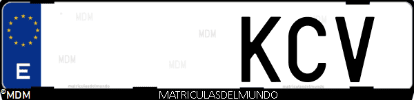 Imágen de matrícula de coche con letras KCV de España