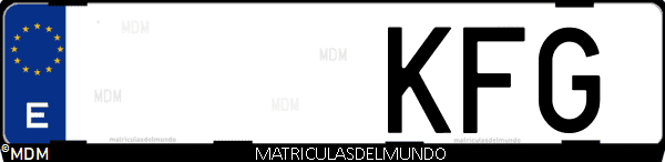 Imágen de matrícula de coche con letras KFG de España