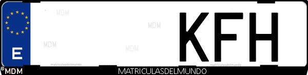 Imágen de matrícula de coche con letras KFH de España