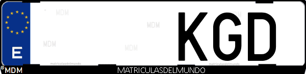 Imágen de matrícula de coche con letras KGD de España