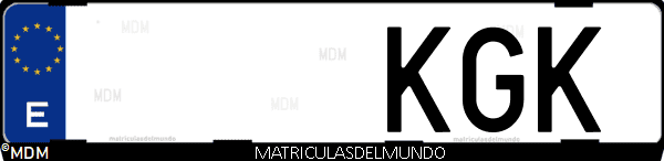 Imágen de matrícula de coche con letras KGK de España