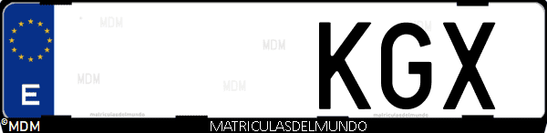 Imágen de matrícula de coche con letras KGX de España