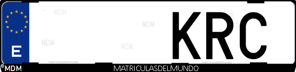 Imágen de matrícula de coche con letras KRC de España