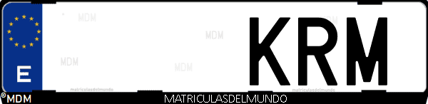 Imágen de matrícula de coche con letras KRM de España
