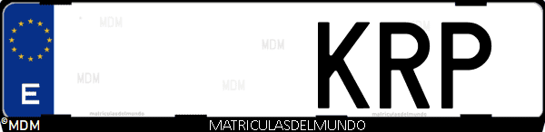 Imágen de matrícula de coche con letras KRP de España