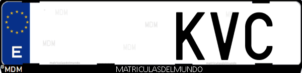 Imágen de matrícula de coche con letras KVC de España