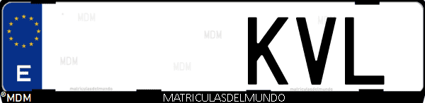 Imágen de matrícula de coche con letras KVL de España