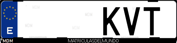 Imágen de matrícula de coche con letras KVT de España