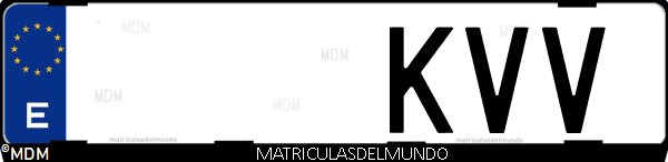 Imágen de matrícula de coche con letras KVV de España