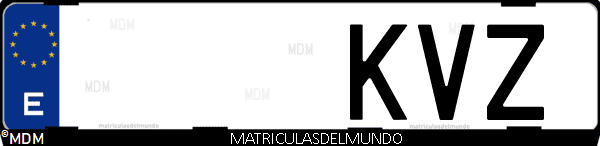 Imágen de matrícula de coche con letras KVZ de España