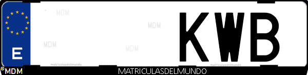 Imágen de matrícula de coche con letras KWB de España