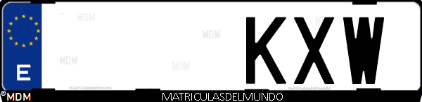 Imágen de matrícula de coche con letras KXW de España