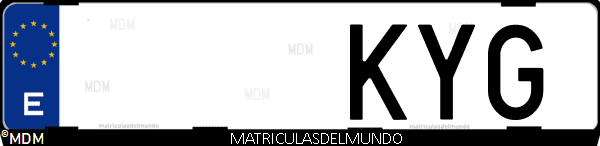 Imágen de matrícula de coche con letras KYG de España