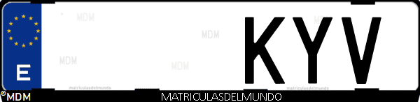 Imágen de matrícula de coche con letras KYV de España