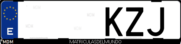 Imágen de matrícula de coche con letras KZJ de España