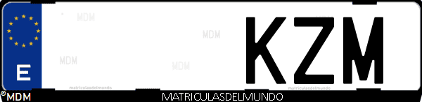 Imágen de matrícula de coche con letras KZM de España