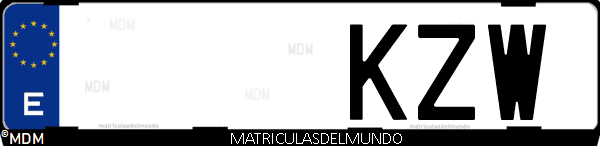 Imágen de matrícula de coche con letras KZW de España