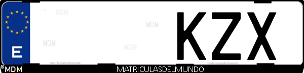 Imágen de matrícula de coche con letras KZX de España