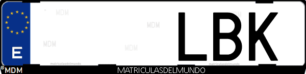 Imágen de matrícula de coche con letras LBK de España