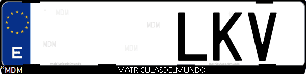 Imágen de matrícula de coche con letras LKV de España