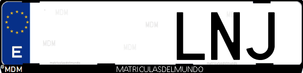 Imágen de matrícula de coche con letras LNJ de España