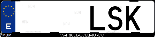 Imágen de matrícula de coche con letras LSK de España