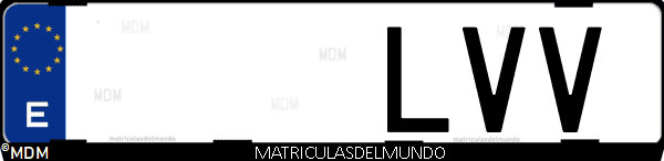 Imágen de matrícula de coche con letras LVV de España