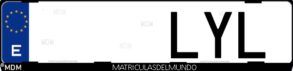 Imágen de matrícula de coche con letras LYL de España