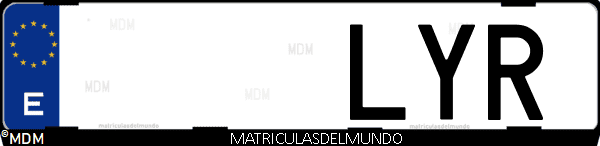 Imágen de matrícula de coche con letras LYR de España