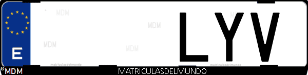 Imágen de matrícula de coche con letras LYV de España