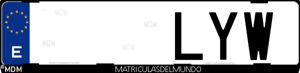 Imágen de matrícula de coche con letras LYW de España