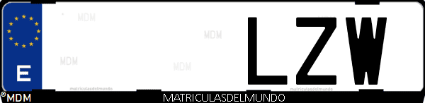 Imágen de matrícula de coche con letras LZW de España