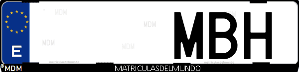 Imágen de matrícula de coche con letras MBH de España