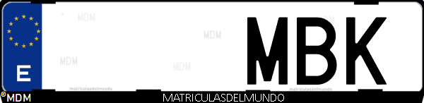 Imágen de matrícula de coche con letras MBK de España