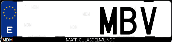 Imágen de matrícula de coche con letras MBV de España