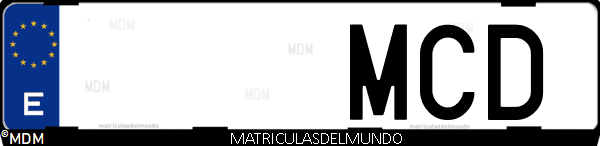 Imágen de matrícula de coche con letras MCD de España