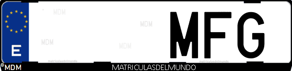Imágen de matrícula de coche con letras MFG de España