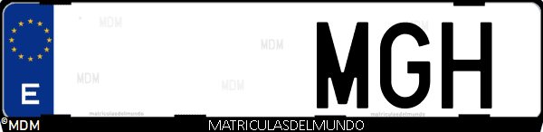 Imágen de matrícula de coche con letras MGH de España