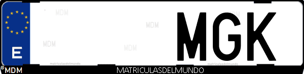 Imágen de matrícula de coche con letras MGK de España