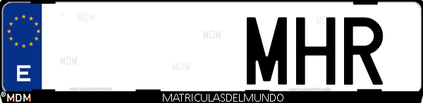 Imágen de matrícula de coche con letras MHR de España