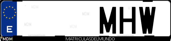 Imágen de matrícula de coche con letras MHW de España